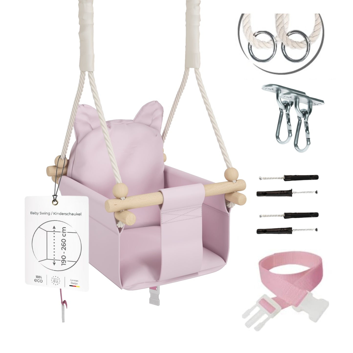 MAMOI® Balancoire interieur pour bebe et enfants, Siege balançoire en bois et en coton pour bébé, Balansoire pour enfant, Balancelle scandinave, Baby swing-0