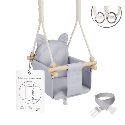 MAMOI® Balancoire interieur pour bebe et enfants, Siege balançoire en bois et en coton pour bébé, Balansoire pour enfant, Balancelle scandinave, Baby swing-0