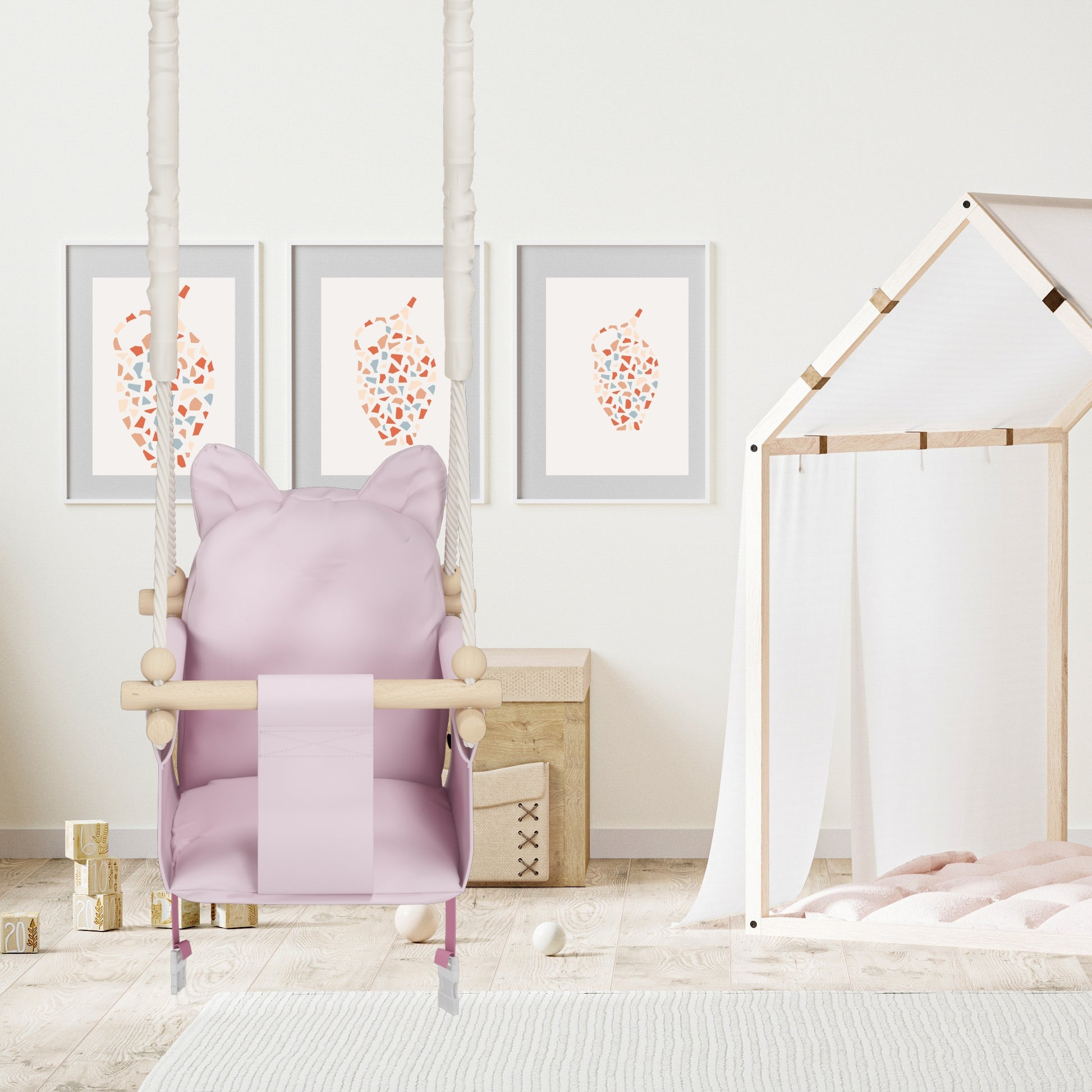 MAMOI® Balancoire interieur pour bebe et enfants, Siege balançoire en bois et en coton pour bébé, Balansoire pour enfant, Balancelle scandinave, Baby swing-6