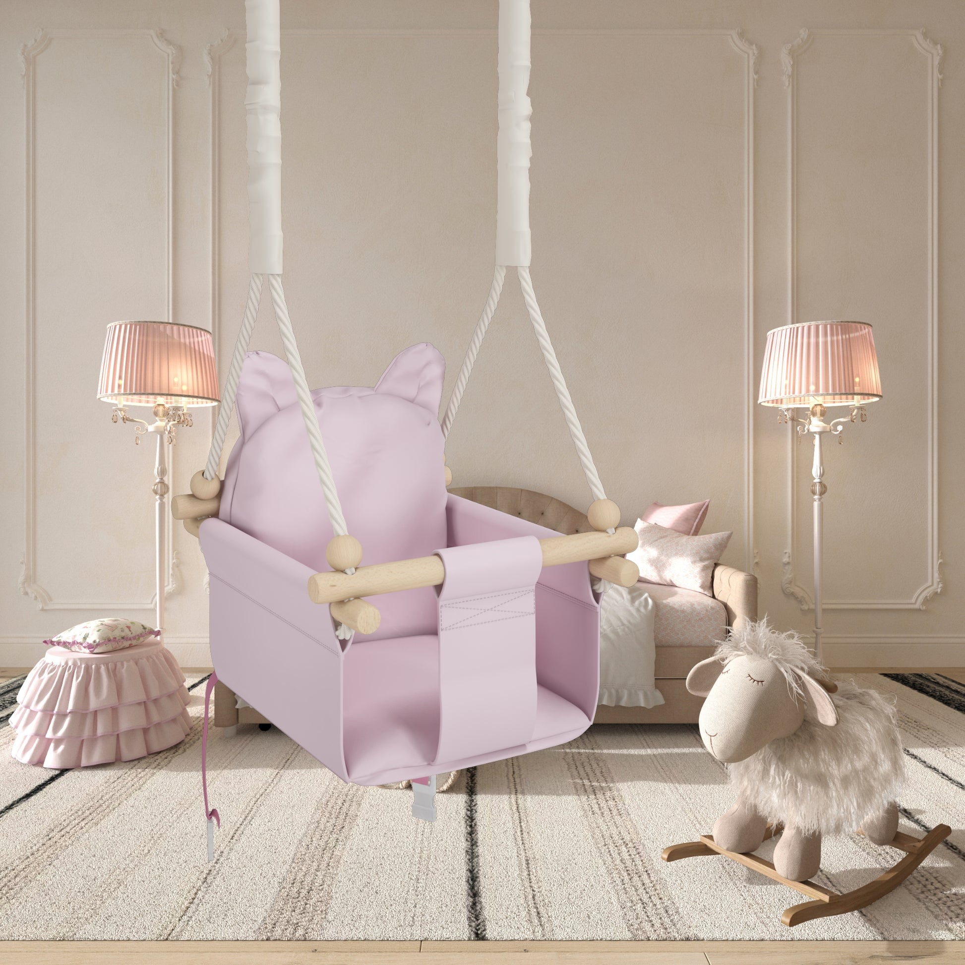 MAMOI® Balancoire interieur pour bebe et enfants, Siege balançoire en bois et en coton pour bébé, Balansoire pour enfant, Balancelle scandinave, Baby swing-5